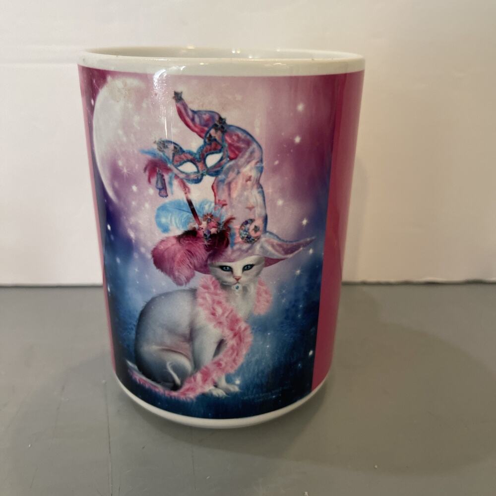 Cat In Fancy Witch Hat Mug Art By Carol Cavalaris 11 Oz Pink Coffee Tea